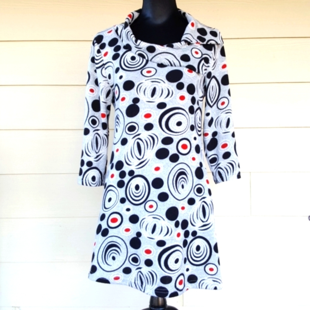 Knit Textured Grey Midi Dress BELLISSIMA, Circles in Circles (M)